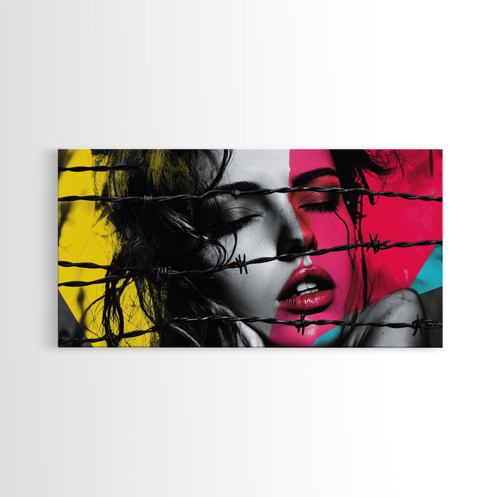 Barbed Beauty, Pop Art Woman, Bold Portrait, Emotional Wall Decor, Framed Canvas Print, Bedroom Wall Art, Modern Graffiti Style, Urban Pop