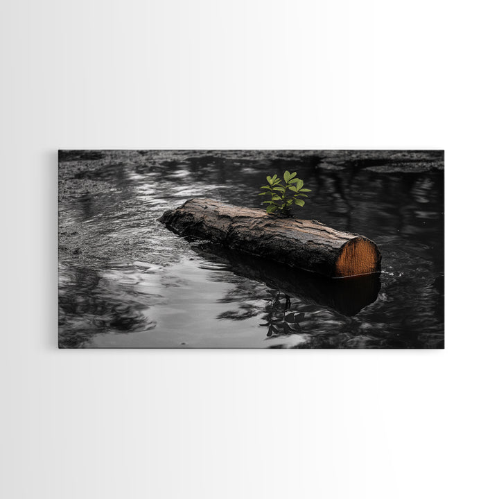 Nature Log, Life Grows, Floating Tree, Framed Canvas Print, Minimalist Growth Art, Nature Symbolism, Office Inspiration, Calm Wall Art