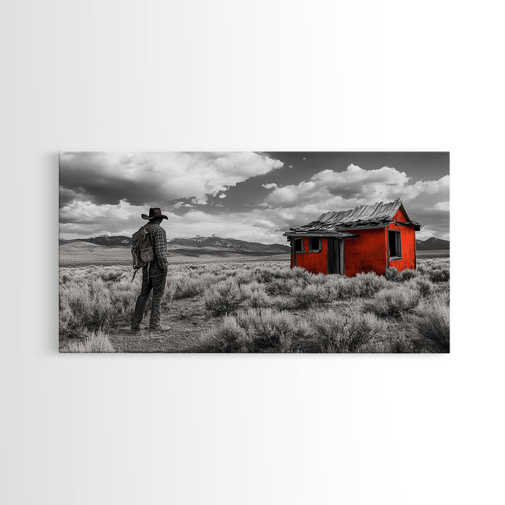 Cowboy Life, Red Shack, Desert Scene, American West, Canvas Print, Rustic Western Decor, Man Cave Wall Art, Adventure Aesthetic