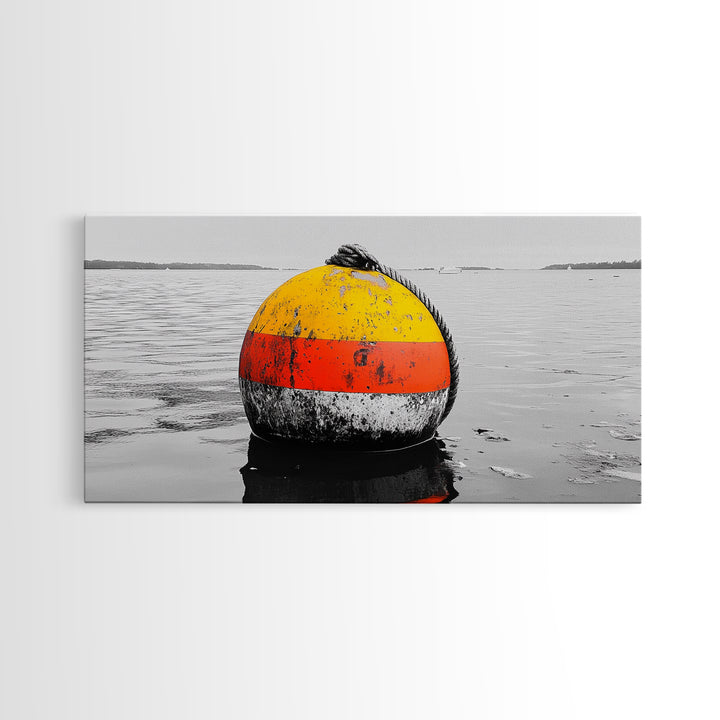 Buoy Pop, Marine Marker, Vibrant Sea, Nautical Life, Framed Canvas Print, Coastal Wall Art, Bathroom Decor, Bold Ocean Aesthetic