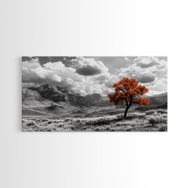 Autumn Tree Vista, Western Mountains Landscape, Vibrant Fall Decor, Dramatic Skies Canvas Print, Framed Canvas Print, Nature Wall Art