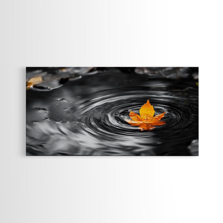 Autumn Leaf Ripple, Nature Zen Moment, Framed Canvas Print, Fall Wall Decor, Minimalist Art, Bathroom or Spa Wall Art, Peaceful Vibe