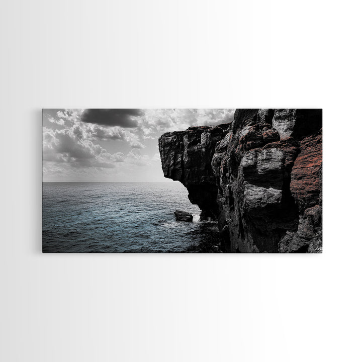 Cliff Edge, Ocean Drop, Moody Seascape, Dramatic Rock Face, Canvas Print modern landscape art, monochrome minimalist decor, bedroom wall art