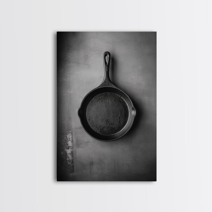 Cast Iron Pan, Rustic Kitchen, Black White Still Life, Framed Canvas Print, Kitchen Wall Art, Farmhouse Cooking Decor, Chef Gift Idea