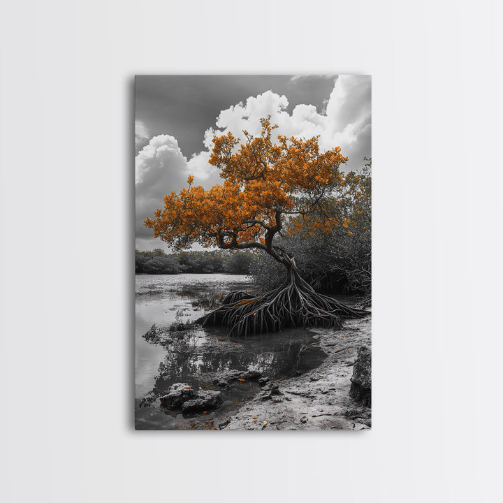 Mangrove Tree, Coastal Roots, Swamp Nature, Fall Tones Canvas Print, Tropical Wetlands Wall Art, Earthy Living Room Decor, Moody Art