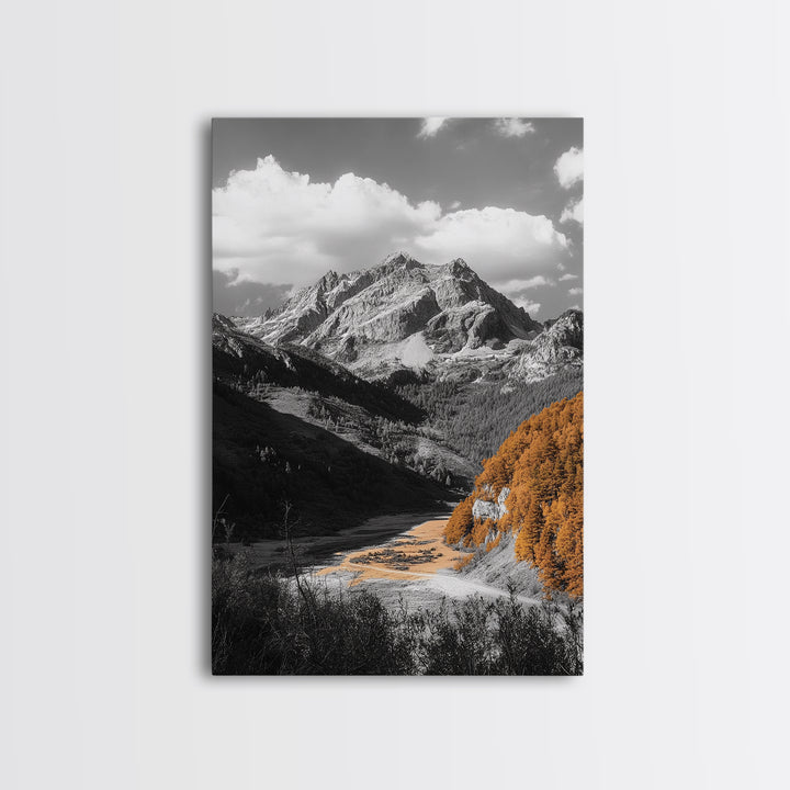 Autumn Valley Glow, Mountain View, Fall Landscape Photography, Framed Canvas Print, Living Room Wall Art, Rustic Farmhouse Style