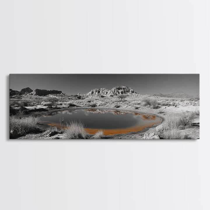 Desert Water Reflection, Desert Pond Scene, Minimalist Landscape Art, Framed Canvas Print, Neutral Wall Decor, Tranquil Nature Artwork