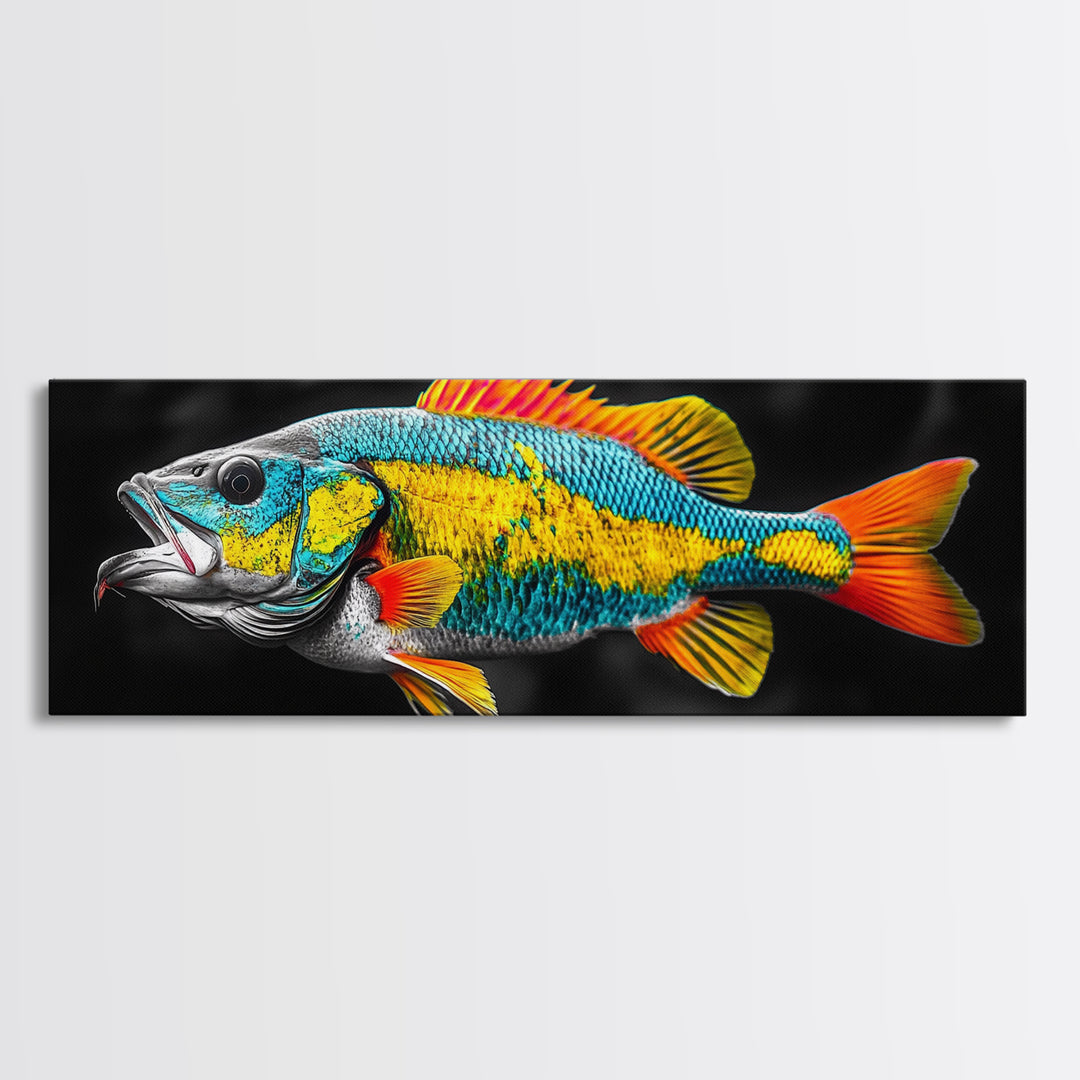 Tropical Fish, Vibrant Colors, Bold Sea Life, Black Background, Framed Canvas Print, Kitchen Wall Art, Modern Coastal Art