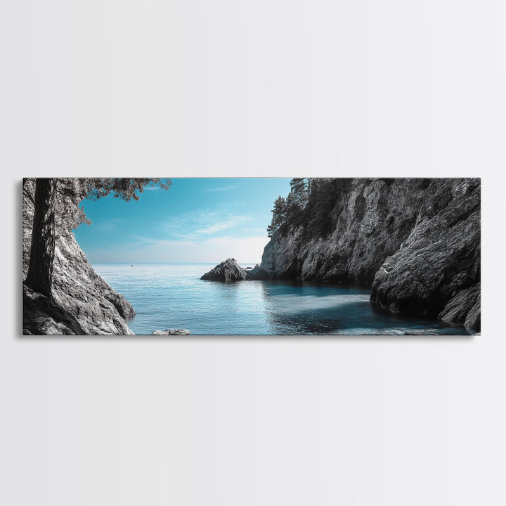 Coastal Cove, Ocean Escape, Blue Seascape, Nature View, Framed Canvas Print, Coastal Wall Decor, Bathroom Art, Nautical Beach Art