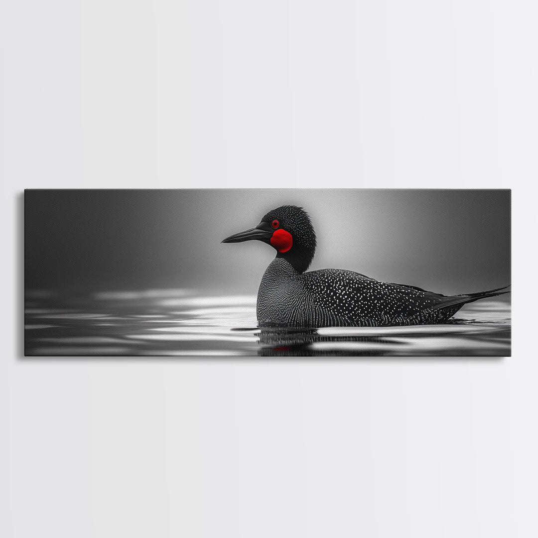 Red-Eyed Loon, Waterbird, Monochrome Beauty, Wildlife Portrait, Framed Canvas Print, Cabin Wall Art, Bird Lover Gift, Nature Photography