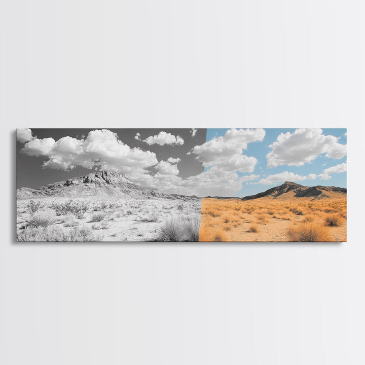 Desert Split, Before and After, Landscape Transformation, Canvas Print, modern western wall art, minimalist nature photography