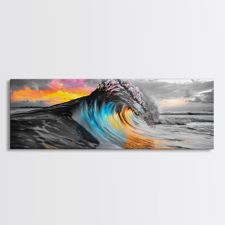 Wave Photography, Color Splash, Sunset Sea, Surf Art, Framed Canvas Print, Beach House Decor, Coastal Vibes, Modern Ocean Wall Art