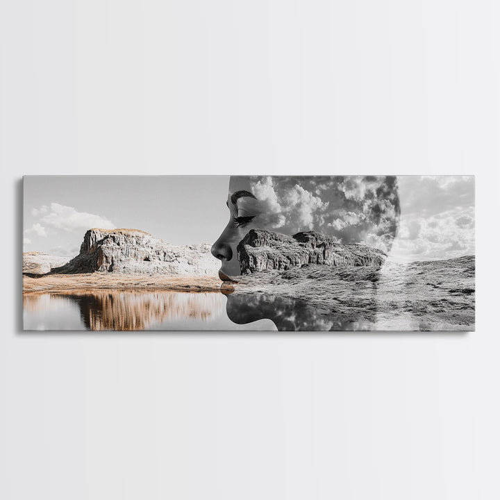 Desert Mirage, Double Exposure, Nature Portrait, Moody Art, Framed Canvas Print, Surreal Landscape, Boho Wall Art, Bedroom Decor