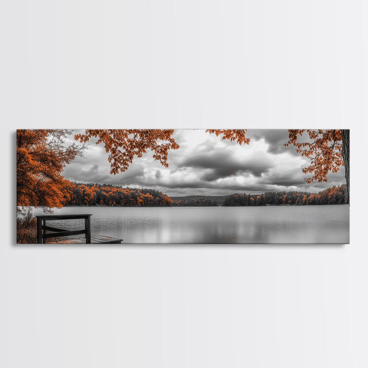 Autumn Trees, Lakeside Peace, Fall Foliage, Tranquil View, Framed Canvas Print, Fall Wall Art, Cabin Decor, Cozy Living Room Art