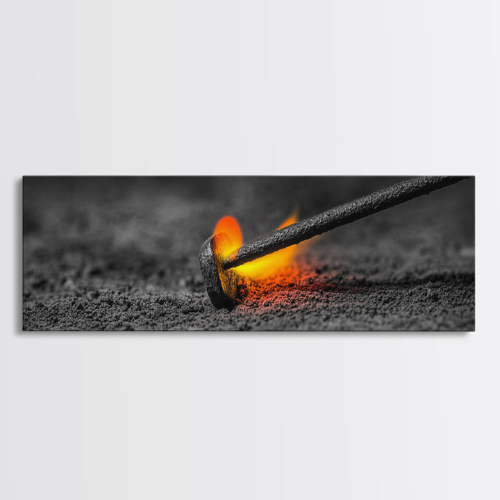 Branding Iron Fire, Industrial Glow Art, Rustic Ranch Scene, Cowboy Western Print, Canvas Print, Man Cave Wall Art, Farmhouse Decor