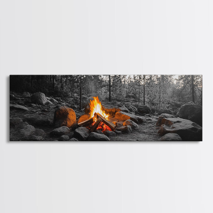 Campfire Heat, Forest Light, Autumn Fire, Nature Glow, Canvas Print, Rustic Wall Art, Cabin Living Decor, Outdoor Adventure Style