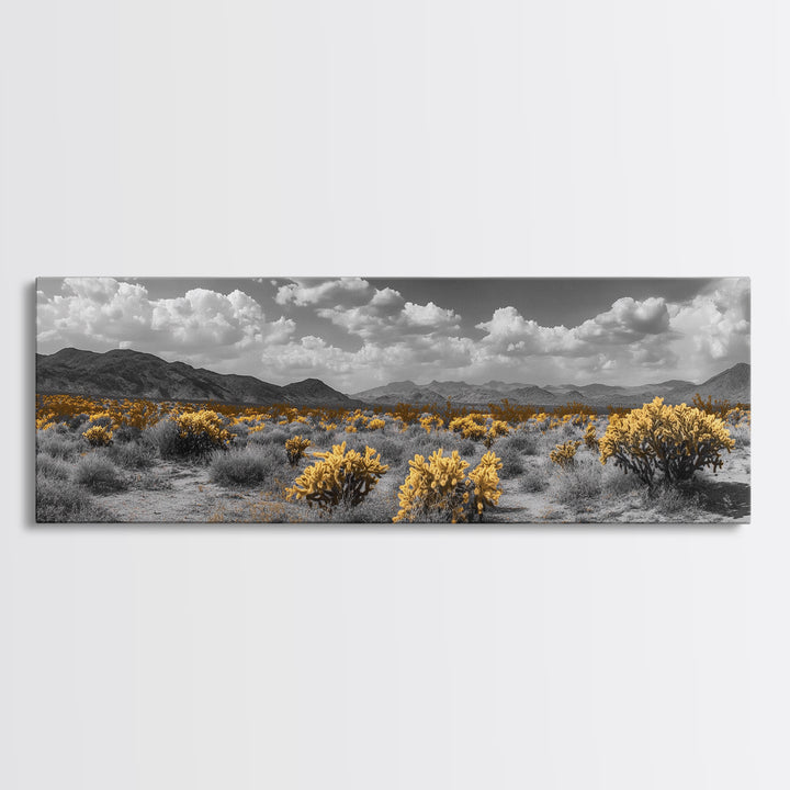 Desert Cactus, Southwestern Vibes, Golden Landscape, Boho Earth Tones, Framed Canvas Print, Entryway Wall Art, Desert Home Decor