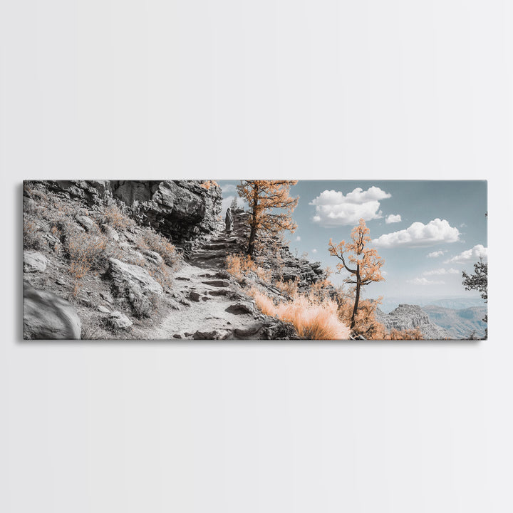 Canyon Hike, Autumn Pathway, Orange Foliage, Rocky Trail, Framed Canvas Print, Nature Adventure Wall Art, Boho Fall Home Decor