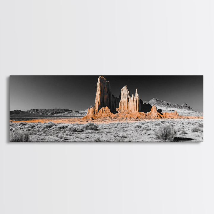 Desert Monolith Landscape, Orange Canyon Art, Southwest Nature Wall Decor, Framed Canvas Print, Rustic Home Art, Minimalist Earth Tones