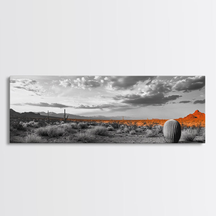 Arizona Desert Cactus, Orange Sunset Landscape, Saguaro Art, Framed Canvas Print, Western Wall Decor, Rustic Living Room Accent