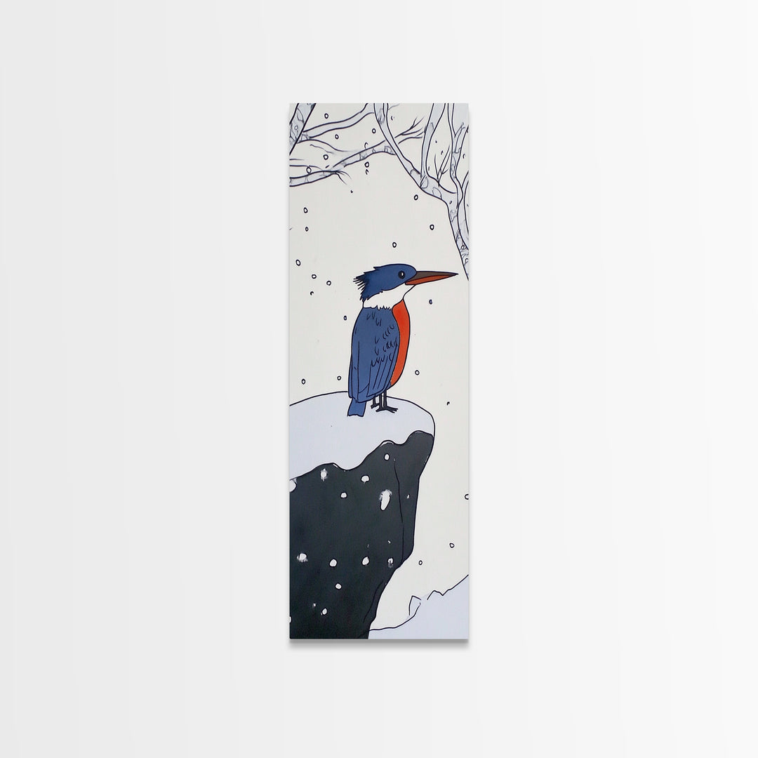 Snowy Kingfisher In Winter Forest Wall Art, Blue Orange Bird Print, Whimsical Woodland Decor, Nursery Room Gift, Kids Wall Art