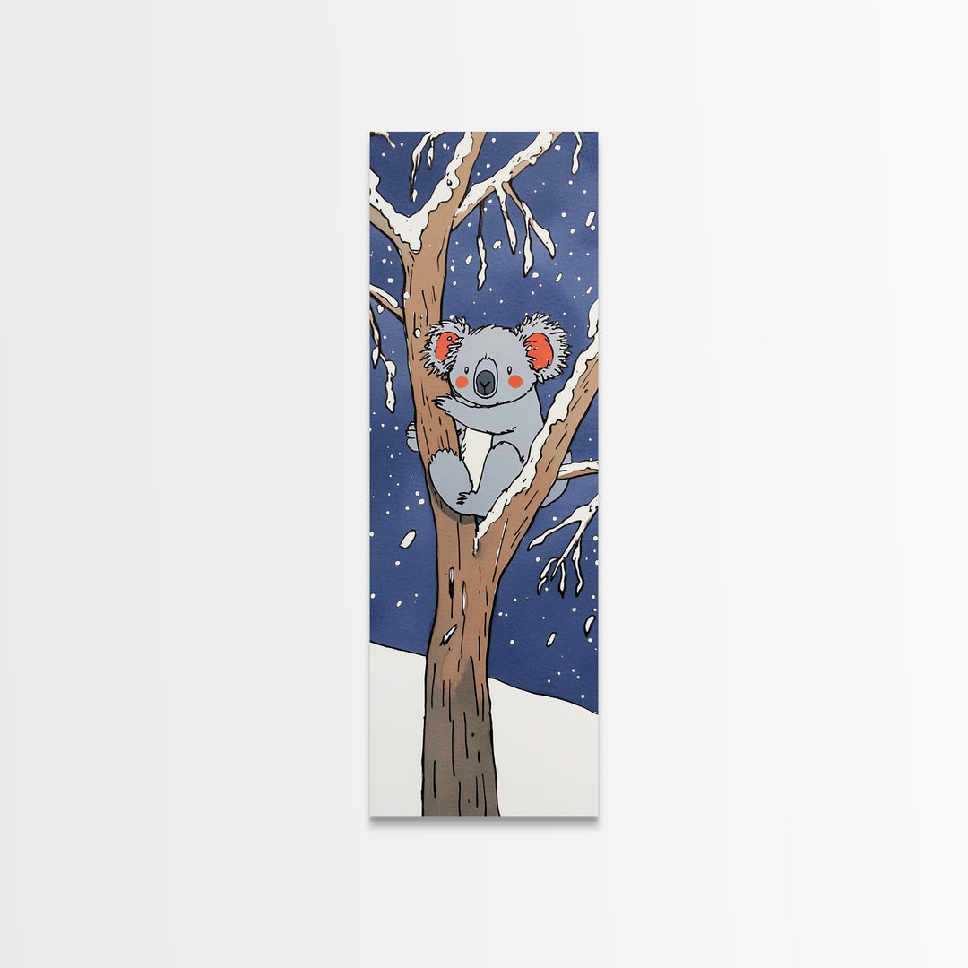 Cute Koala In Snowy Tree Canvas Print, Whimsical Animal Wall Art, Kids Room Decor, Nursery Wildlife Gift, Woodland Baby Decor
