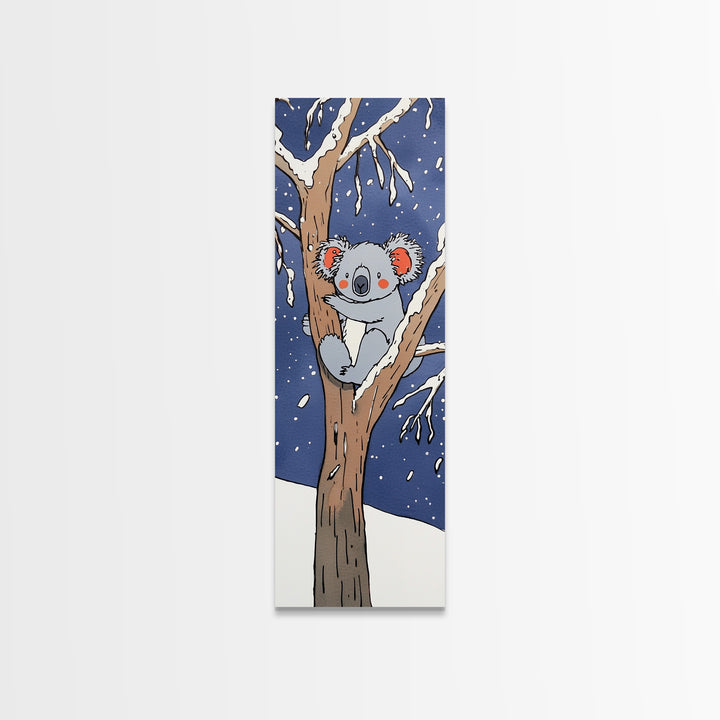 Cute Koala In Snowy Tree Canvas Print, Whimsical Animal Wall Art, Kids Room Decor, Nursery Wildlife Gift, Woodland Baby Decor