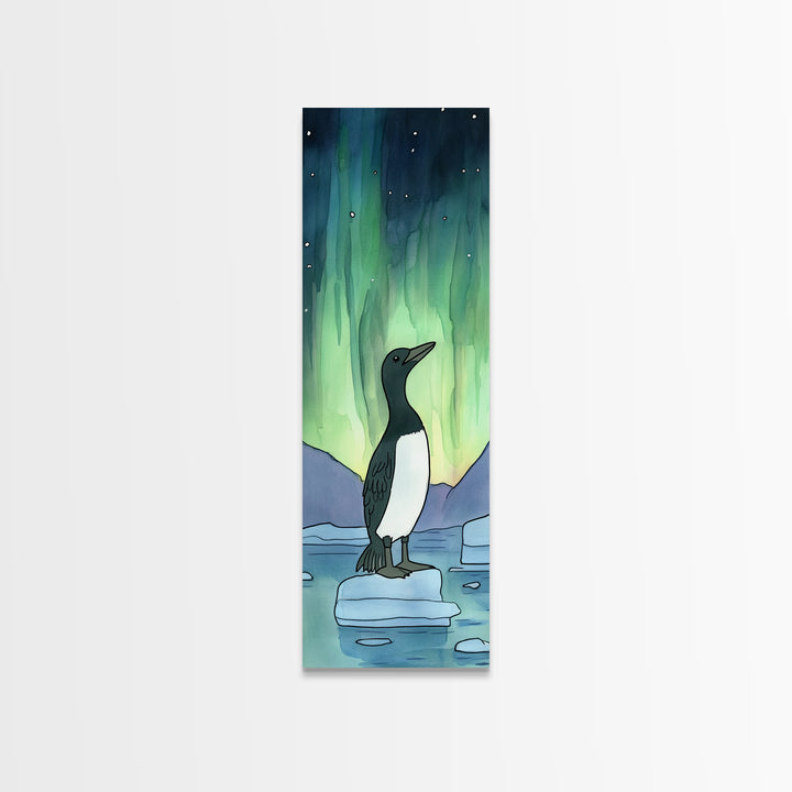 Penguin Under Northern Lights Wall Art, Aurora Night Sky Canvas Print, Whimsical Polar Animal Decor, Nursery Gift, Kids Room