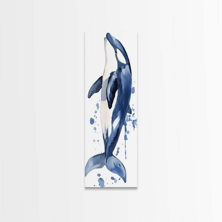 Blue Whale Watercolor Canvas Print, Ocean Animal Wall Art, Nautical Nursery Decor, Coastal Bathroom Art, Ocean Lover Gift