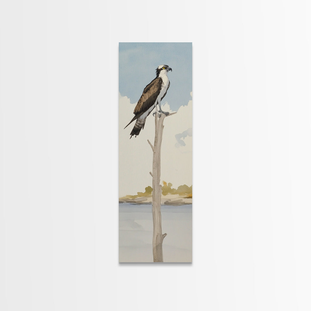 Osprey On Bare Tree Wall Art, Serene Lake Landscape Print, Coastal Wildlife Decor, Rustic Nature Art, Gift For Bird Lover