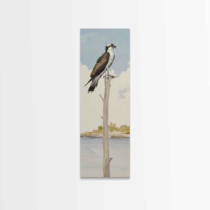 Osprey On Bare Tree Wall Art, Serene Lake Landscape Print, Coastal Wildlife Decor, Rustic Nature Art, Gift For Bird Lover