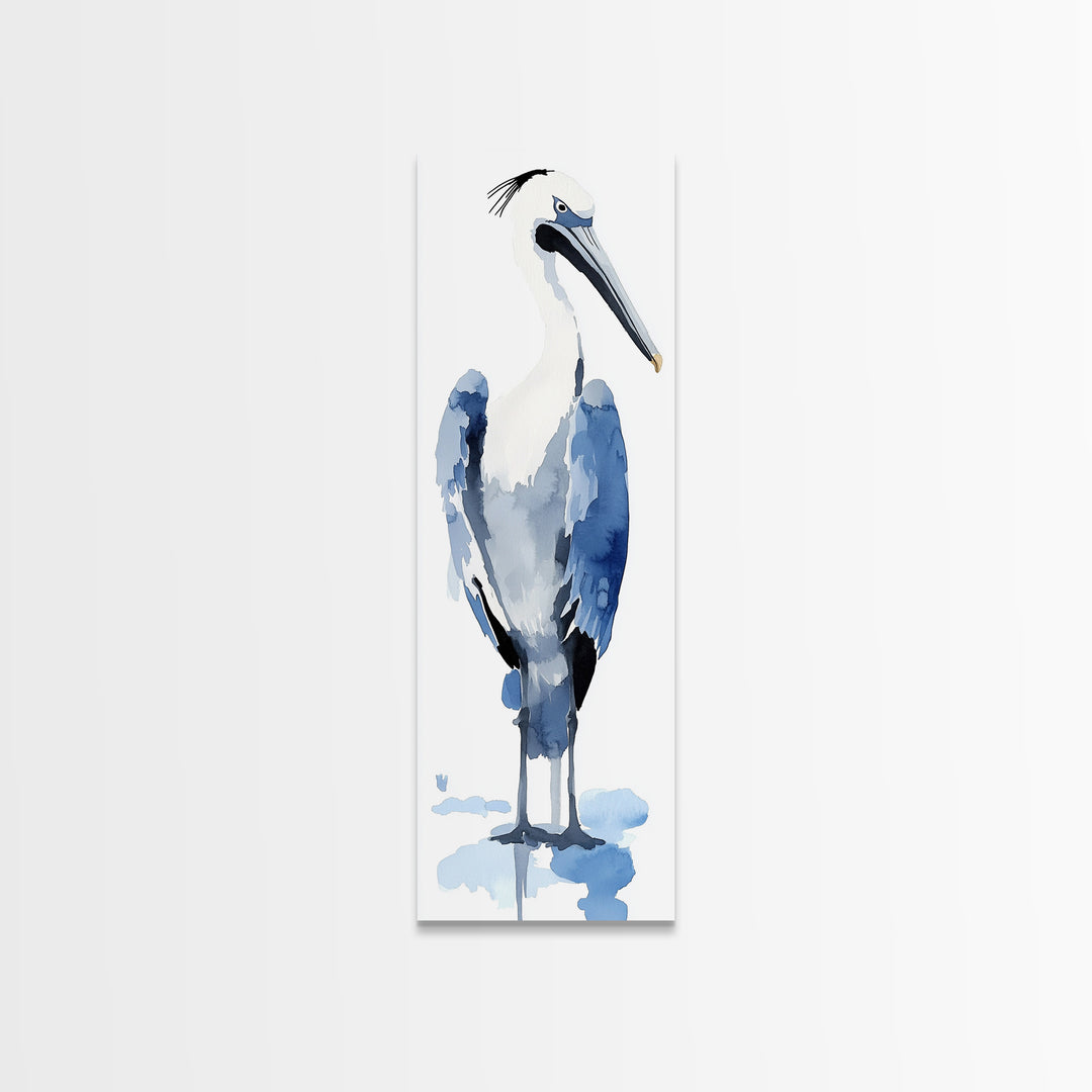 Blue Heron Watercolor Wall Art, Coastal Bird Print, Nautical Bathroom Decor, Ocean Wildlife Art, Elegant Lake House Gift