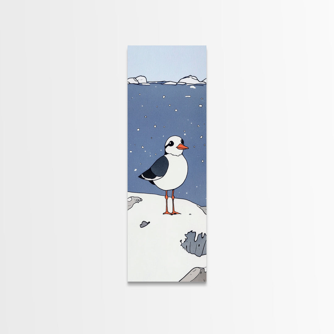 Whimsical Puffin Snow Scene Wall Art, Arctic Bird Print, Coastal Nursery Decor, Cute Animal Art, Winter Wildlife Gift, Kids Room Decor