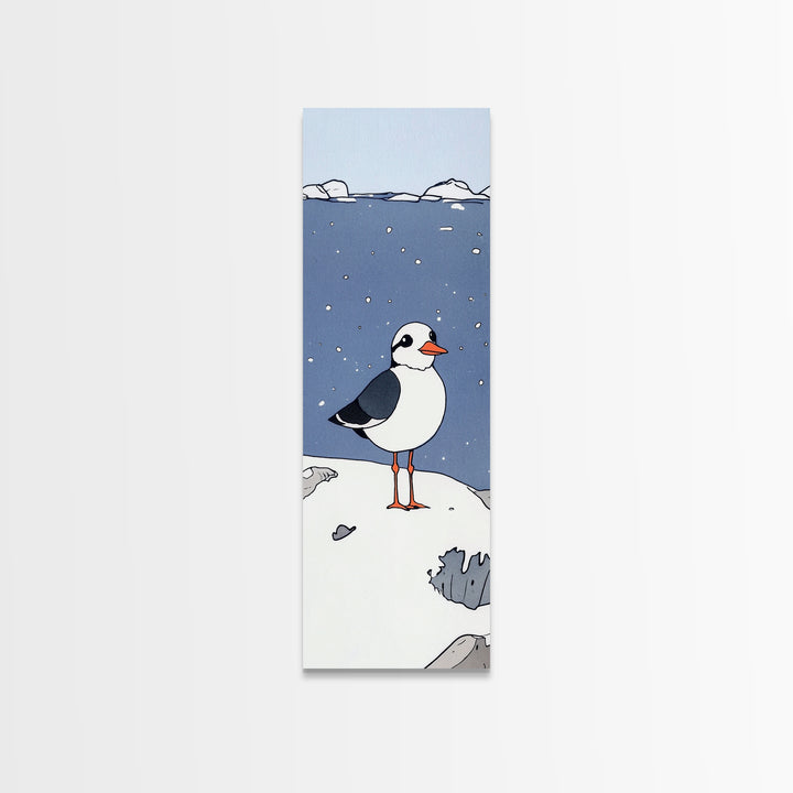 Whimsical Puffin Snow Scene Wall Art, Arctic Bird Print, Coastal Nursery Decor, Cute Animal Art, Winter Wildlife Gift, Kids Room Decor
