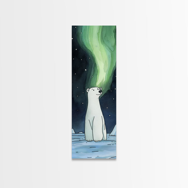 Polar Bear Northern Lights Canvas Print Cute Arctic Animal Art, Celestial Nursery Decor, Kids Room Wall Art Gift For Baby Shower