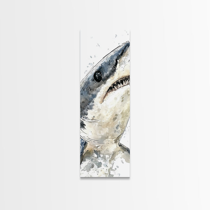Great White Shark Canvas Print, Dramatic Ocean Animal Wall Art, Nautical Bathroom Decor, Coastal Sea Life Gift For Shark Lover