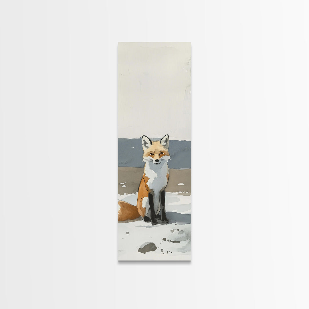 Minimal Fox In Snow Wall Art, Modern Wildlife Canvas Print, Scandinavian Animal Decor, Woodland Nursery Art, Neutral Home Decor