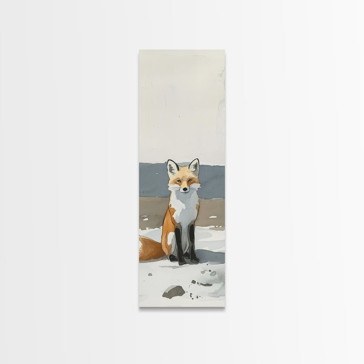 Minimal Fox In Snow Wall Art, Modern Wildlife Canvas Print, Scandinavian Animal Decor, Woodland Nursery Art, Neutral Home Decor