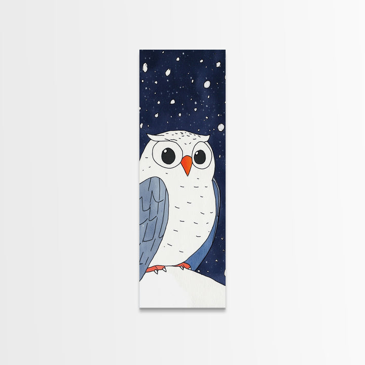 Snowy Owl Closeup Wall Art, Cute Winter Bird Canvas Print, Whimsical Nursery Decor, Kids Room Art, Snowfall Animal Gift Print