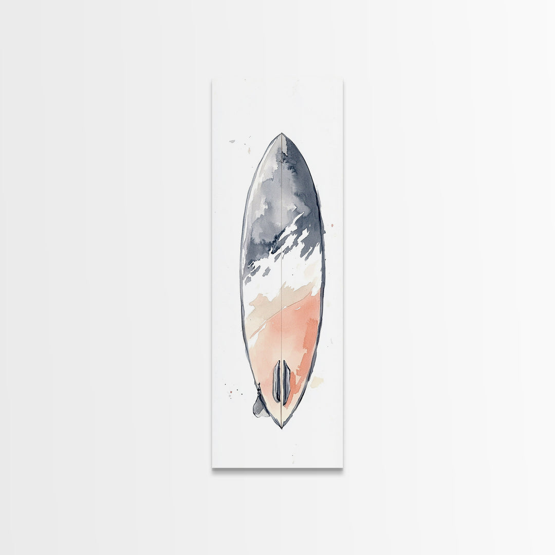 Minimalist Coral Gray Surfboard Canvas Print, Beach Wall Art, Coastal Bathroom Decor, Modern Nautical Home Decor, Surf Poster