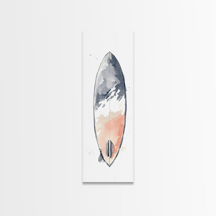 Minimalist Coral Gray Surfboard Canvas Print, Beach Wall Art, Coastal Bathroom Decor, Modern Nautical Home Decor, Surf Poster