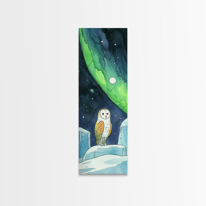 Barn Owl Under Northern Lights Canvas Print, Celestial Wall Art, Aurora Borealis Nursery Decor, Arctic Wildlife Gift For Owl Lovers