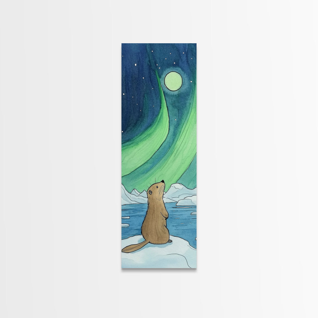 Cute Otter Northern Lights Moon Canvas Print, Whimsical Animal Wall Art, Nursery Decor, Kids Room Art, Aurora Gift For Children