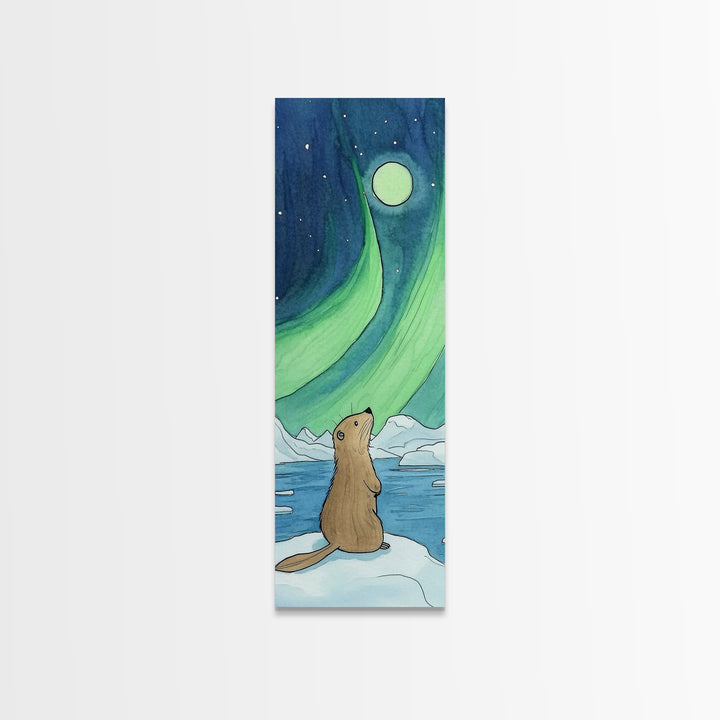 Cute Otter Northern Lights Moon Canvas Print, Whimsical Animal Wall Art, Nursery Decor, Kids Room Art, Aurora Gift For Children