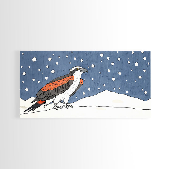 Snowy Osprey Hawk In Winter Landscape Wall Art, Bird Lover Gift, Rustic Wildlife Print, Cabin Decor Canvas Art, Nature Wall Decor