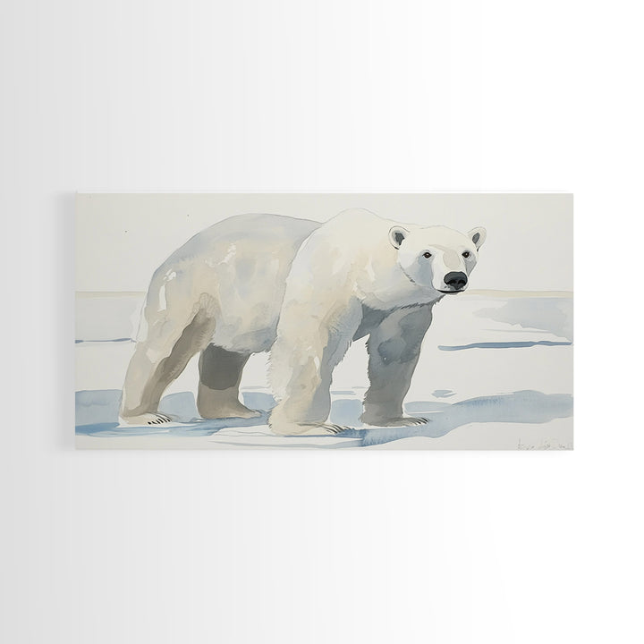 Polar Bear On Arctic Ice Wall Art, Watercolor Wildlife Canvas Print, Coastal Nursery Decor, Animal Lover Gift, Kids Room Art