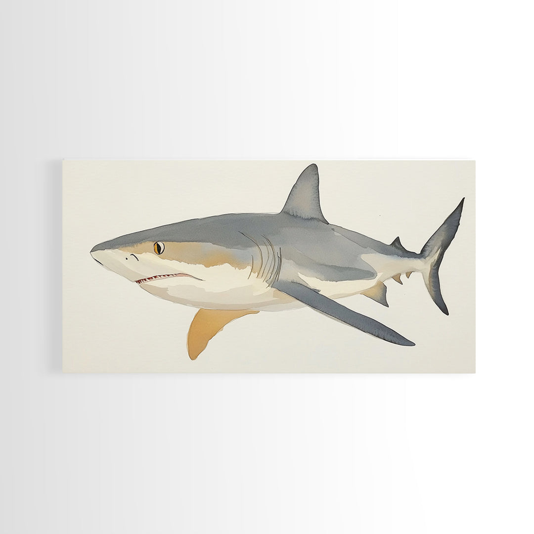 Watercolor Shark Illustration Canvas Print, Coastal Ocean Wall Art, Marine Life Decor, Beach House Gift, Nautical Animal Art