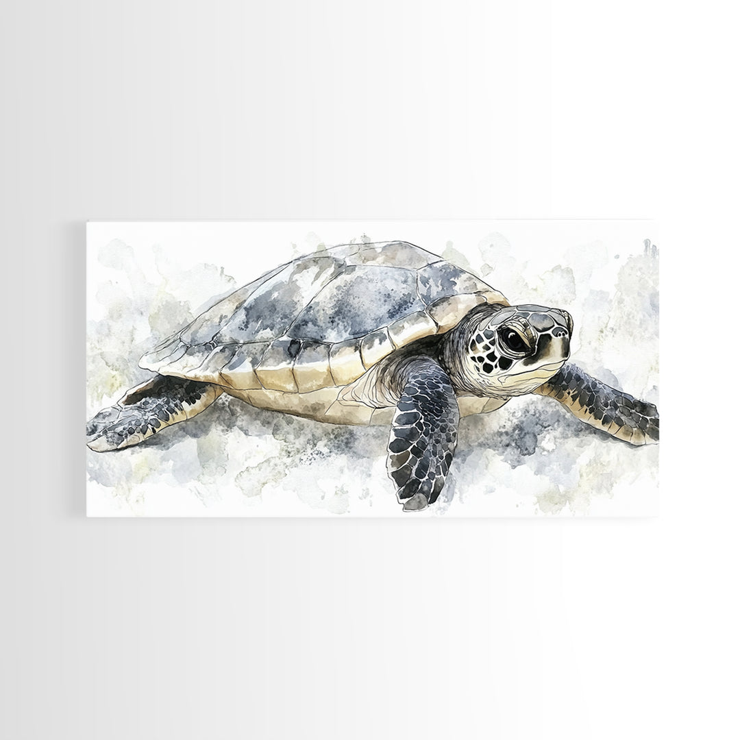 Realistic Sea Turtle Swimming Canvas Print, Coastal Wall Art, Ocean Animal Decor, Beach House Art Print, Gift For Sea Lovers