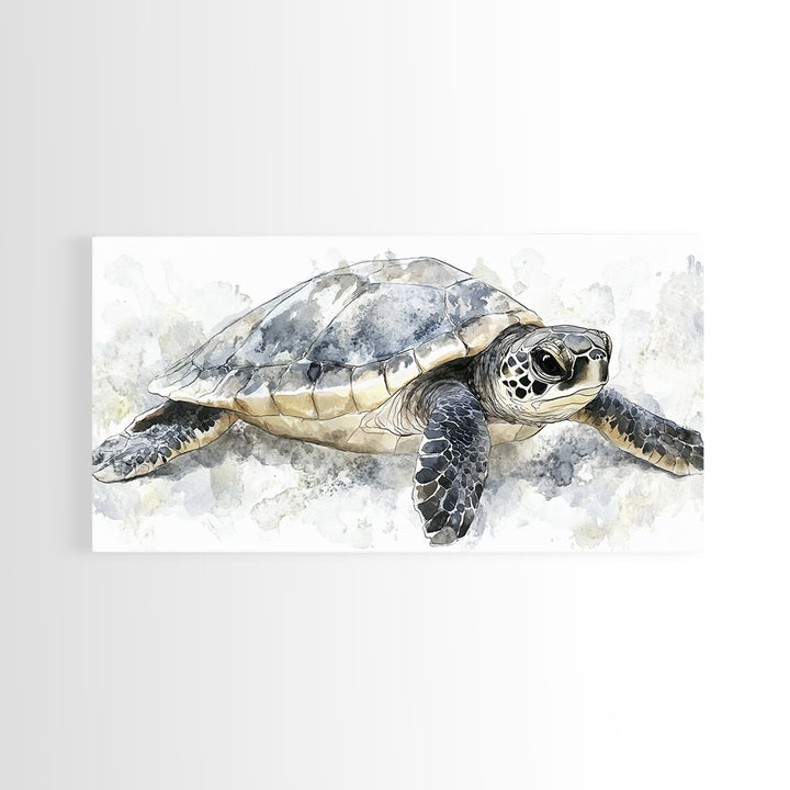 Realistic Sea Turtle Swimming Canvas Print, Coastal Wall Art, Ocean Animal Decor, Beach House Art Print, Gift For Sea Lovers