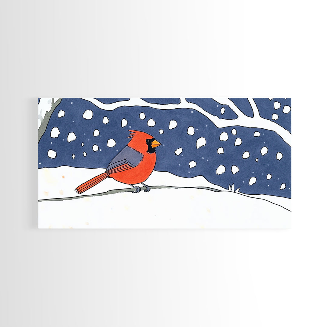 Red Cardinal In Snowy Night Wall Art, Winter Bird Print, Woodland Nursery Decor, Rustic Farmhouse Wall Decor Gift For Her